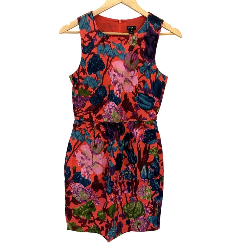 J. Crew Women's Pink Floral Watercolor Sleeveless Cotton Knee Length Dress 0‎